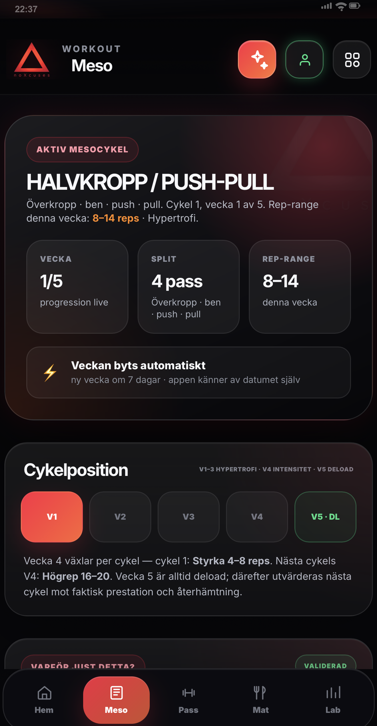 Hela mesocykelvyn i noXcuses workout